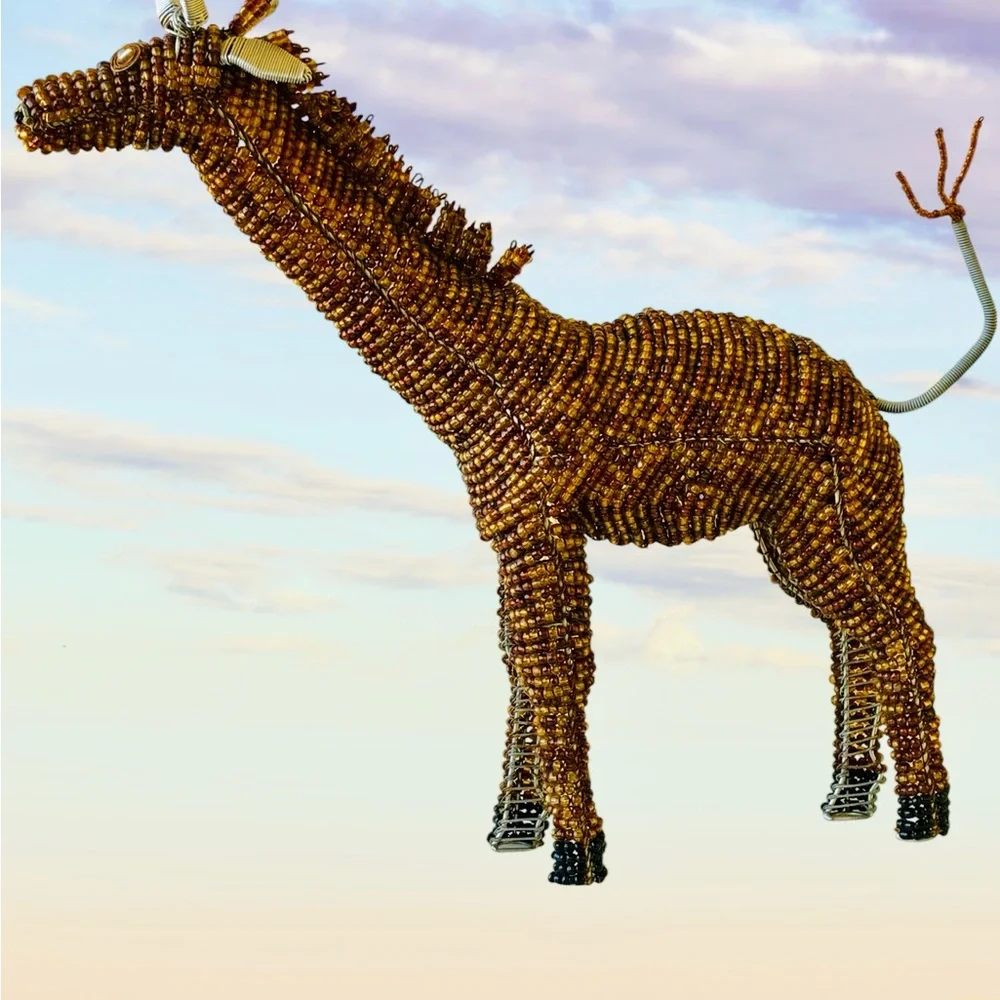 African Bead + Wire Giraffe Decorative Sculpture 13